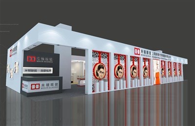 216平米展臺設(shè)計制作：二面開口/現(xiàn)代/木質(zhì)結(jié)構(gòu)/白色，為眼鏡展展商而作（免費使用）