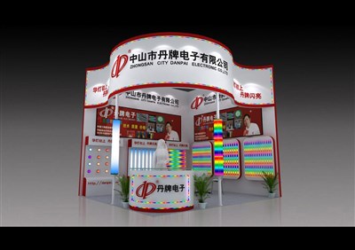 22.5平米展臺(tái)設(shè)計(jì)制作：二面開口/現(xiàn)代/木質(zhì)結(jié)構(gòu)/紅色，為照明展展商而作（免費(fèi)使用）
