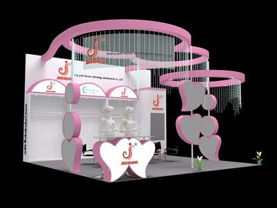 36平米展臺(tái)設(shè)計(jì)制作：三面開口/前衛(wèi)/木質(zhì)結(jié)構(gòu)/粉色，為嬰幼展展商而作（免費(fèi)使用）