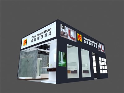 54平米展臺(tái)設(shè)計(jì)制作：二面開(kāi)口/現(xiàn)代/木質(zhì)結(jié)構(gòu)/黑色，為衛(wèi)浴展展商而作（免費(fèi)使用）
