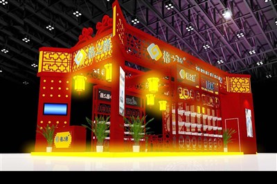 72平米展臺(tái)設(shè)計(jì)制作：三面開(kāi)口/中式/木質(zhì)結(jié)構(gòu)/紅色，為五金展展商而作（免費(fèi)使用）