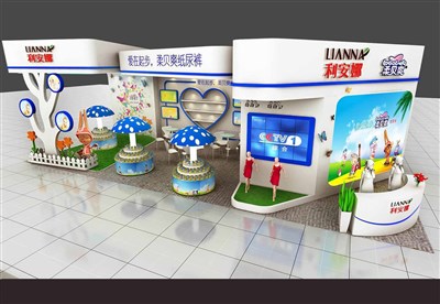 78平米展臺設計制作：二面開口/現(xiàn)代/木質結構/白色，為嬰幼展展商而作（免費使用）