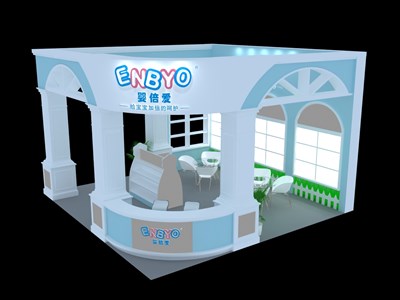 36平米展臺設計制作：三面開口/現(xiàn)代/木質(zhì)結構/白色，為嬰幼展展商而作（免費使用）