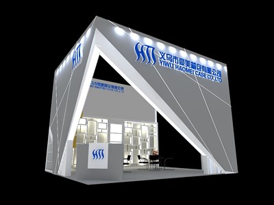 30平米展臺設(shè)計制作：二面開口/前衛(wèi)/木質(zhì)結(jié)構(gòu)/灰色，為鞋箱包展展商而作（免費使用）