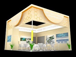 42平米展臺設計制作：二面開口/現代/木質結構/米色，為婚博會展商而作（免費使用）