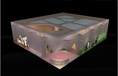 378平米展臺設(shè)計制作：二面開口/現(xiàn)代/木質(zhì)結(jié)構(gòu)/灰色，為服裝展展商而作（免費使用）