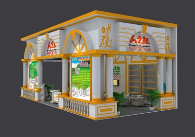 72平米展臺(tái)設(shè)計(jì)制作：三面開口/現(xiàn)代/木質(zhì)結(jié)構(gòu)/黃色，為嬰幼展展商而作（免費(fèi)使用）