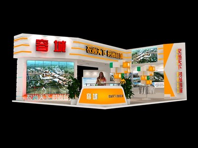 99平米展臺設(shè)計制作：三面開口/現(xiàn)代/木質(zhì)結(jié)構(gòu)/黃色，為服裝展展商而作（免費使用）