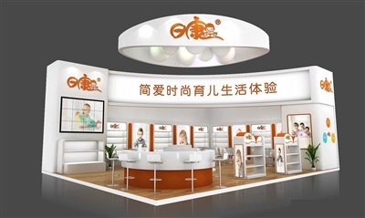 102平米展臺設計制作：二面開口/現(xiàn)代/木質結構/白色，為嬰幼展展商而作（免費使用）