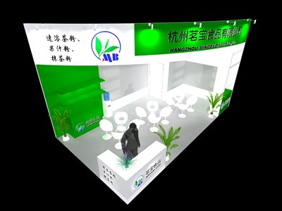 36平米展臺(tái)設(shè)計(jì)制作：二面開口/現(xiàn)代/木質(zhì)結(jié)構(gòu)/綠色，為食品展展商而作（免費(fèi)使用）