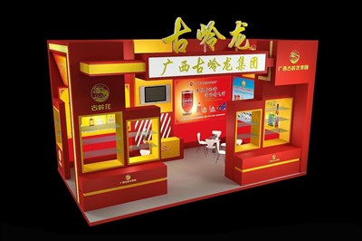 42.5平米展臺設計制作：二面開口/現(xiàn)代/木質結構/紅色，為食品展展商而作（免費使用）