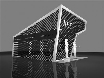 54平米展臺(tái)設(shè)計(jì)制作：二面開口/現(xiàn)代/木質(zhì)結(jié)構(gòu)/黑色，為服裝展展商而作（免費(fèi)使用）