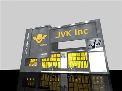 27平米展臺(tái)設(shè)計(jì)制作：二面開口/現(xiàn)代/木質(zhì)結(jié)構(gòu)/灰色，為五金展展商而作（免費(fèi)使用）