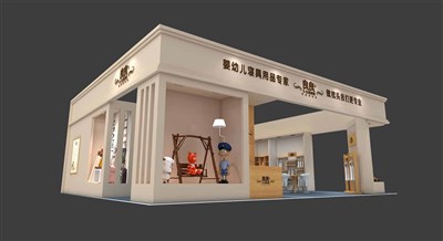 120平米展臺設計制作：三面開口/歐式/木質結構/米色，為嬰幼展展商而作（免費使用）