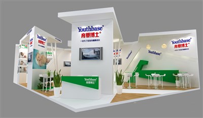 160平米展臺設計制作：二面開口/現(xiàn)代/木質結構/白色，為嬰幼展展商而作（免費使用）