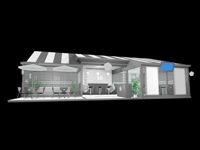 72平米展臺設計制作：一面開口/現(xiàn)代/木質結構/灰色，為食品展展商而作（免費使用）