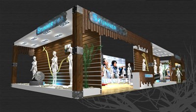 90平米展臺設(shè)計制作：二面開口/現(xiàn)代/木質(zhì)結(jié)構(gòu)/咖啡色，為服裝展展商而作（免費使用）