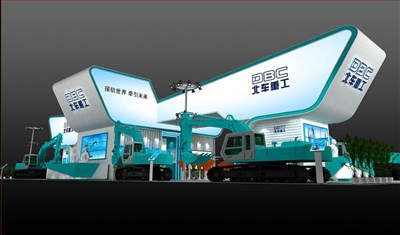 384平米展臺設計制作：四面開口/現(xiàn)代/木質(zhì)結(jié)構(gòu)/綠色，為汽車展展商而作（免費使用）
