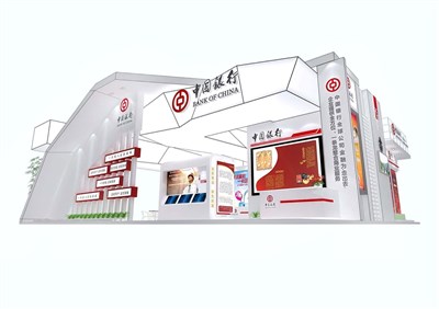 210平米展臺(tái)設(shè)計(jì)制作：一面開(kāi)口/現(xiàn)代/木質(zhì)結(jié)構(gòu)/白色，為金融展展商而作（免費(fèi)使用）