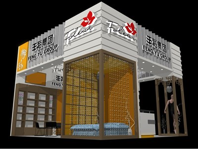 36平米展臺設(shè)計制作：三面開口/現(xiàn)代/木質(zhì)結(jié)構(gòu)/彩色，為紡織展展商而作（免費使用）
