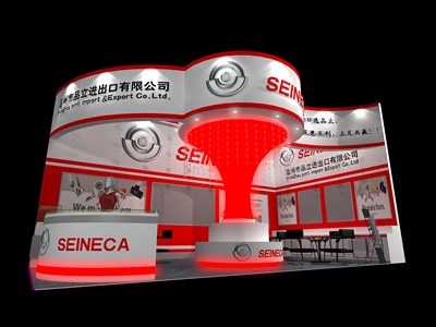 36平米展臺設(shè)計制作：二面開口/現(xiàn)代/木質(zhì)結(jié)構(gòu)/紅色，為汽配展展商而作（免費使用）