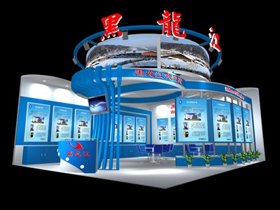 63平米展臺(tái)設(shè)計(jì)制作：二面開口/前衛(wèi)/木質(zhì)結(jié)構(gòu)/藍(lán)色，為成就招商展展商而作（免費(fèi)使用）