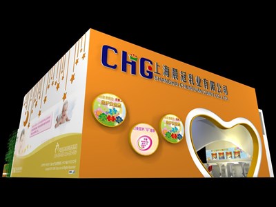 180平米展臺設計制作：二面開口/現(xiàn)代/木質結構/黃色，為嬰幼展展商而作（免費使用）