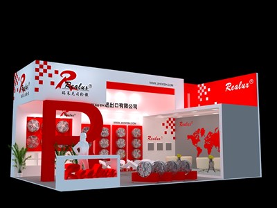 54平米展臺設(shè)計制作：二面開口/現(xiàn)代/木質(zhì)結(jié)構(gòu)/紅色，為汽配展展商而作（免費使用）