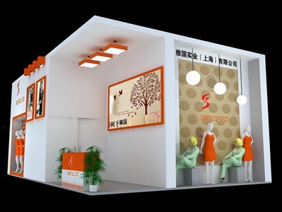 54平米展臺設計制作：二面開口/現(xiàn)代/木質(zhì)結(jié)構(gòu)/白色，為服裝展展商而作（免費使用）