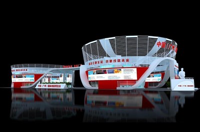 504平米展臺設計制作：四面開口/現(xiàn)代/木質結構/紅色，為成就招商展展商而作（免費使用）