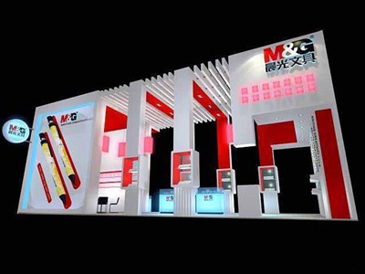 90平米展臺設(shè)計(jì)制作：二面開口/現(xiàn)代/木質(zhì)結(jié)構(gòu)/白色，為文具圖書展展商而作（免費(fèi)使用）