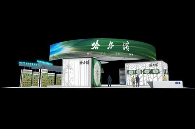 576平米展臺(tái)設(shè)計(jì)制作：二面開(kāi)口/現(xiàn)代/木質(zhì)結(jié)構(gòu)/綠色，為農(nóng)交會(huì)展商而作（免費(fèi)使用）