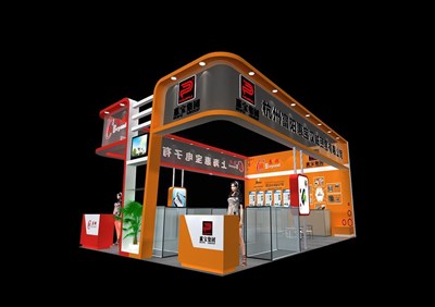 54平米展臺設(shè)計(jì)制作：三面開口/現(xiàn)代/木質(zhì)結(jié)構(gòu)/彩色，為汽配展展商而作（免費(fèi)使用）