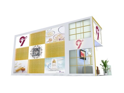 54平米展臺(tái)設(shè)計(jì)制作：二面開口/現(xiàn)代/木質(zhì)結(jié)構(gòu)/彩色，為美博會(huì)展商而作（免費(fèi)使用）