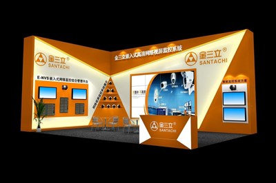 54平米展臺設(shè)計制作：二面開口/前衛(wèi)/木質(zhì)結(jié)構(gòu)/黃色，為安防展展商而作（免費使用）