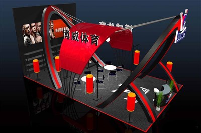 60平米展臺設(shè)計(jì)制作：三面開口/現(xiàn)代/木質(zhì)結(jié)構(gòu)/黑色，為體博會展商而作（免費(fèi)使用）