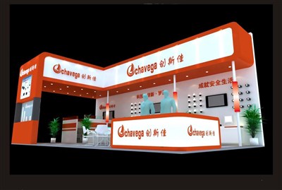 72平米展臺設(shè)計制作：三面開口/現(xiàn)代/木質(zhì)結(jié)構(gòu)/橙色，為安防展展商而作（免費使用）