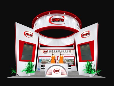 36平米展臺設(shè)計制作：三面開口/現(xiàn)代/木質(zhì)結(jié)構(gòu)/紅色，為汽配展展商而作（免費(fèi)使用）