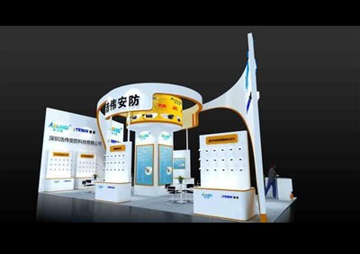 72平米展臺設(shè)計制作：三面開口/現(xiàn)代/木質(zhì)結(jié)構(gòu)/白色，為安防展展商而作（免費使用）