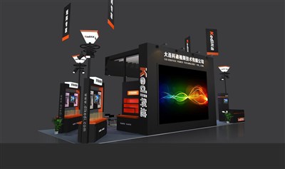 90平米展臺(tái)設(shè)計(jì)制作：四面開口/前衛(wèi)/木質(zhì)結(jié)構(gòu)/黑色，為安防展展商而作（免費(fèi)使用）