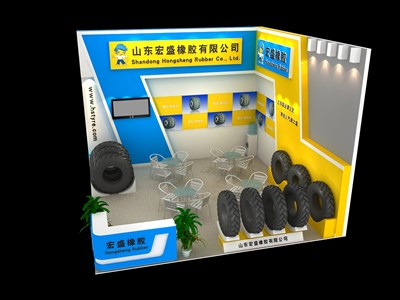 36平米展臺(tái)設(shè)計(jì)制作：二面開(kāi)口/現(xiàn)代/木質(zhì)結(jié)構(gòu)/黃色，為汽配展展商而作（免費(fèi)使用）