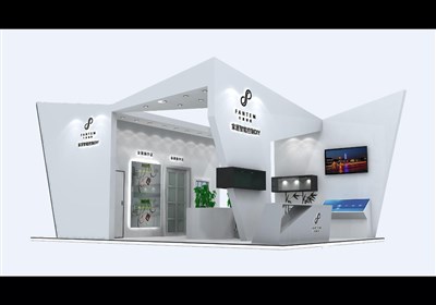54平米展臺(tái)設(shè)計(jì)制作：二面開口/現(xiàn)代/木質(zhì)結(jié)構(gòu)/白色，為安防展展商而作（免費(fèi)使用）