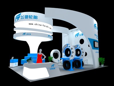 30平米展臺設(shè)計制作：三面開口/現(xiàn)代/木質(zhì)結(jié)構(gòu)/藍色，為汽配展展商而作（免費使用）