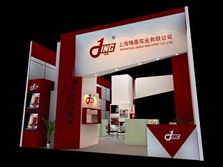 72平米展臺設計制作：二面開口/現代/木質結構/紅色，為汽配展展商而作（免費使用）