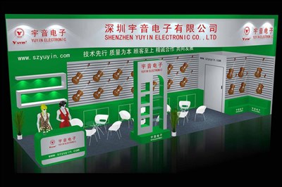 30平米展臺設(shè)計(jì)制作：二面開口/現(xiàn)代/木質(zhì)結(jié)構(gòu)/綠色，為樂器展展商而作（免費(fèi)使用）