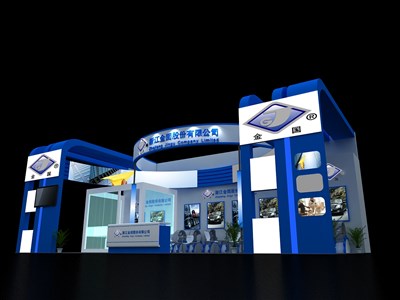 72平米展臺(tái)設(shè)計(jì)制作：三面開口/現(xiàn)代/木質(zhì)結(jié)構(gòu)/藍(lán)色，為汽配展展商而作（免費(fèi)使用）