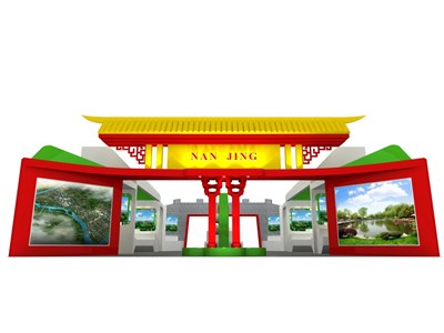270平米展臺設(shè)計制作：一面開口/中式/木質(zhì)結(jié)構(gòu)/紅色，為農(nóng)交會展商而作（免費(fèi)使用）