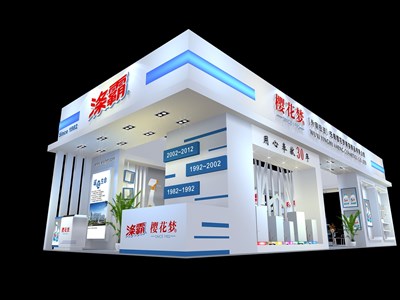 90平米展臺(tái)設(shè)計(jì)制作：四面開口/現(xiàn)代/木質(zhì)結(jié)構(gòu)/白色，為美博會(huì)展商而作（免費(fèi)使用）