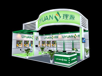 54平米展臺設計制作：二面開口/現(xiàn)代/木質(zhì)結構/綠色，為食品展展商而作（免費使用）