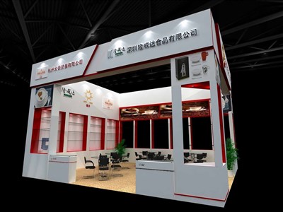 42平米展臺設(shè)計制作：二面開口/現(xiàn)代/木質(zhì)結(jié)構(gòu)/白色，為食品展展商而作（免費使用）